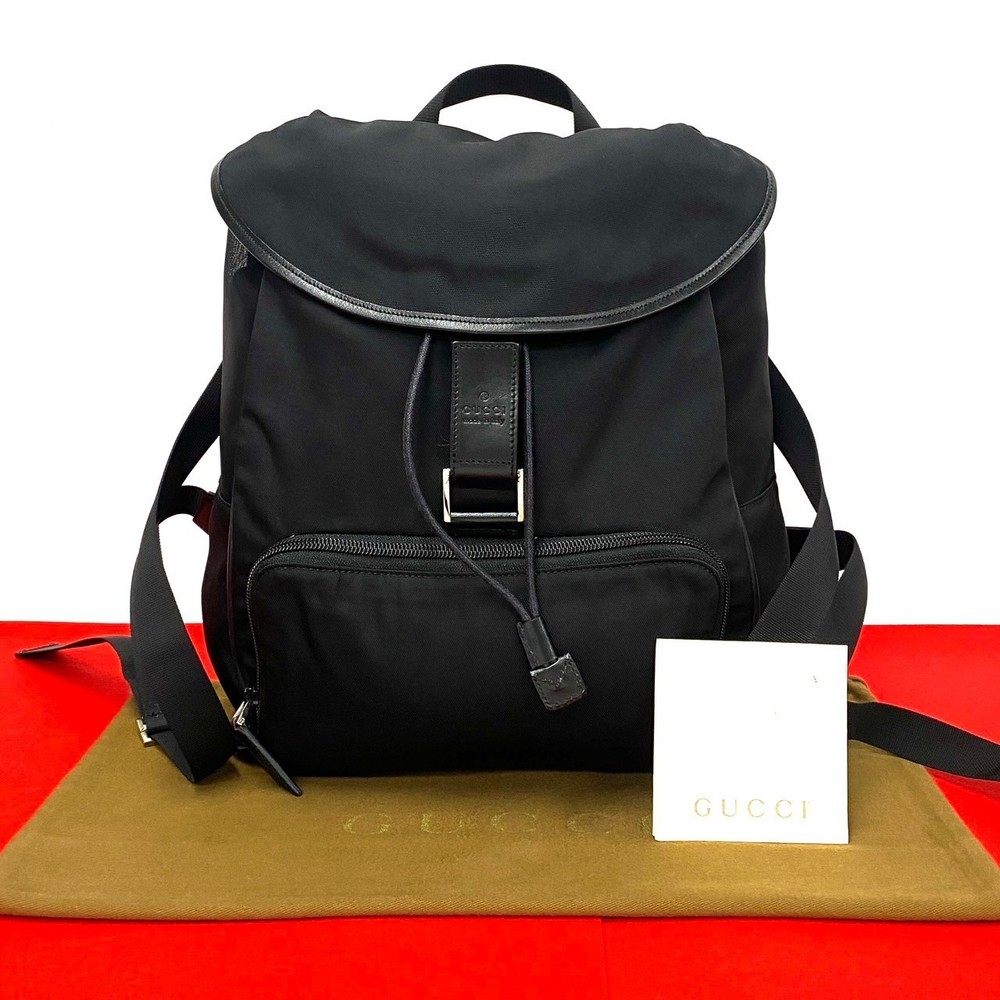 Gucci Logo Nylon Drawstring Rucksack Backpack Bla… - image 1